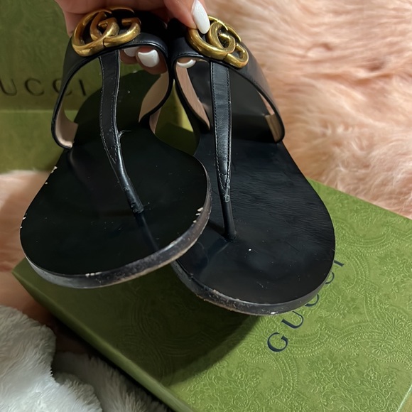 Gucci Marmont Leather Thong Sandals With Double G size 38.5 - Picture 5 of 12